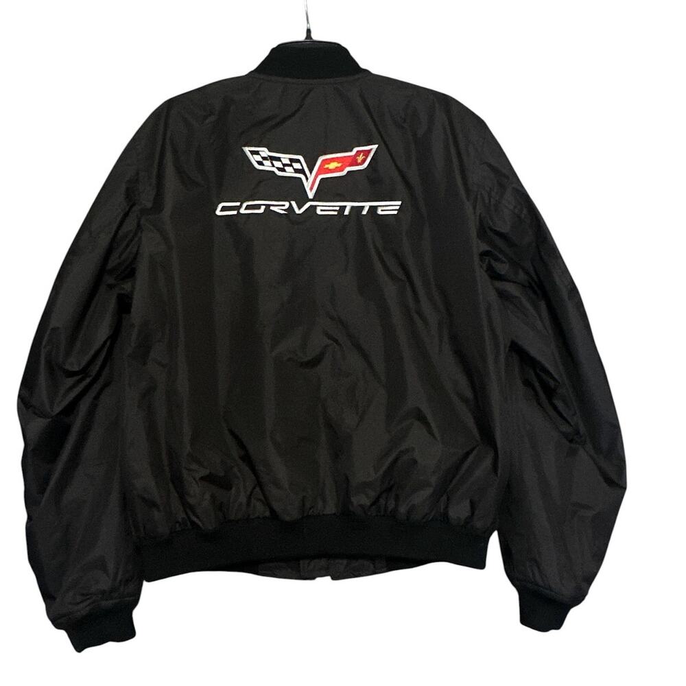 Corvette C6 Aviator Bomber Jacket Black Embroidered Logo Zip Sleeve Mens L